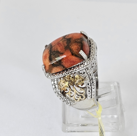 Chuck Clemency Jasper & Citrine Ring Platinum/14k/925 Sz 6! New - Picture 3 of 13